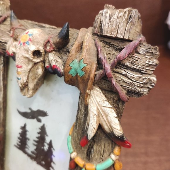 Rustic Native American Motif Resin Picture Frame Chief Cow Head Hide 7x9" Decor - Picture 11 of 15